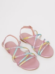 Lipsy Rainbow Pink Low Block Embellished Heel Occasion Sandal - Image 2 of 4