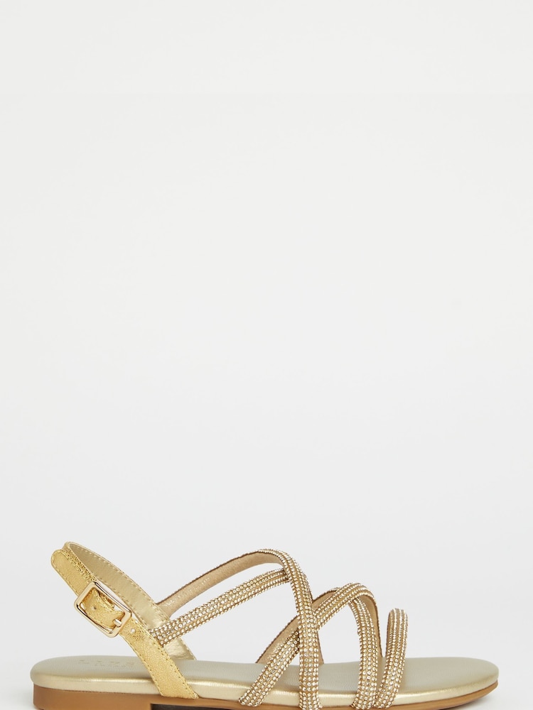 Lipsy Gold Low Block Embellished Heel Occasion Sandal - Image 2 of 4