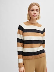 BOSS Tan Brown/Black Block Stripe Slim Fit Knitted Jumper - Image 2 of 6