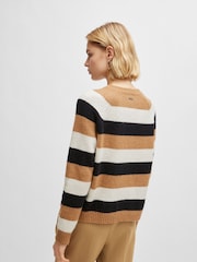 BOSS Tan Brown/Black Block Stripe Slim Fit Knitted Jumper - Image 3 of 6
