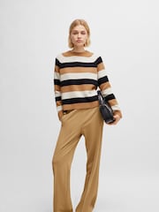 BOSS Tan Brown/Black Block Stripe Slim Fit Knitted Jumper - Image 4 of 6