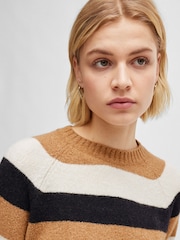 BOSS Tan Brown/Black Block Stripe Slim Fit Knitted Jumper - Image 5 of 6