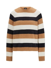 BOSS Tan Brown/Black Block Stripe Slim Fit Knitted Jumper - Image 6 of 6