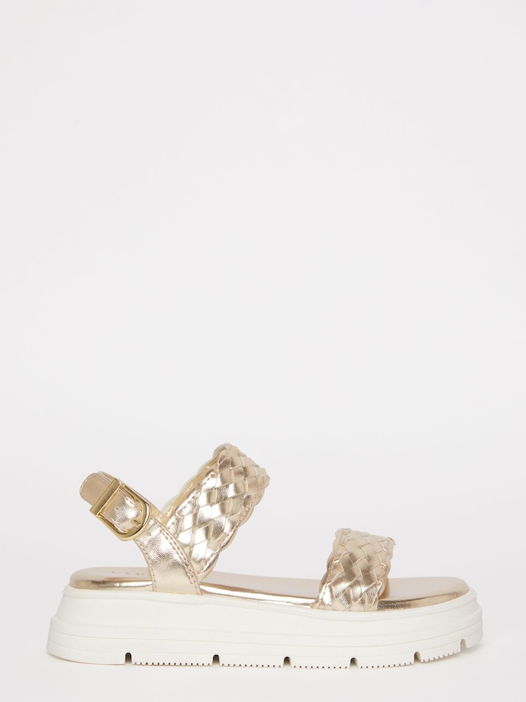 Lipsy Gold Chunky Flat Double Strap Sandal - Image 1 of 4
