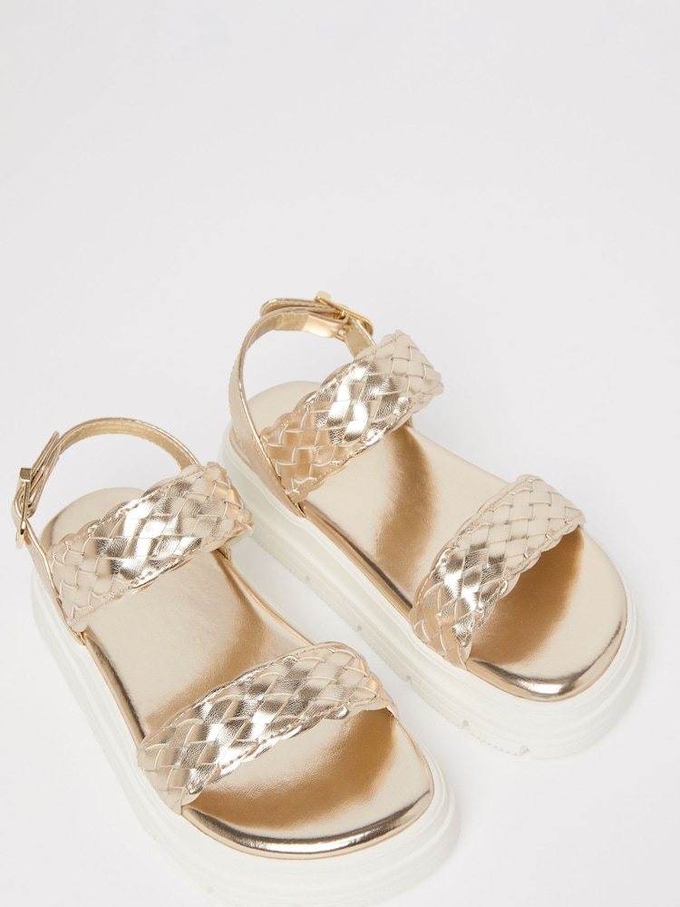 Lipsy Gold Chunky Flat Double Strap Sandal - Image 2 of 4