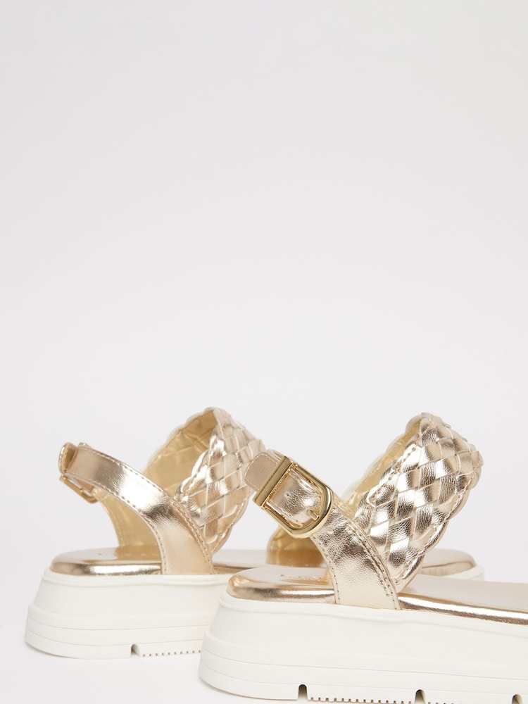 Lipsy Gold Chunky Flat Double Strap Sandal - Image 4 of 4
