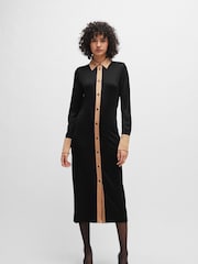 BOSS Black Ribbed Jersey Maxi Shirt Dress - Image 1 of 5
