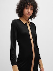 BOSS Black Ribbed Jersey Maxi Shirt Dress - Image 3 of 5