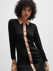 BOSS Black Ribbed Jersey Maxi Shirt Dress - Image 4 of 5