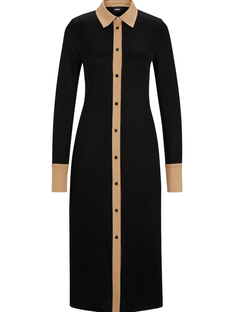 BOSS Black Ribbed Jersey Maxi Shirt Dress - Image 5 of 5