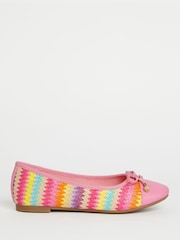 Lipsy Rainbow Pink Flat Toe Cap Bow Ballet Pumps - Image 1 of 4