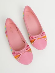 Lipsy Rainbow Pink Flat Toe Cap Bow Ballet Pumps - Image 2 of 4