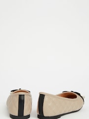 Lipsy Cream Flat Toe Cap Bow Ballet Pumps - Image 2 of 4