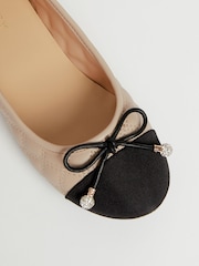 Lipsy Cream Flat Toe Cap Bow Ballet Pumps - Image 4 of 4