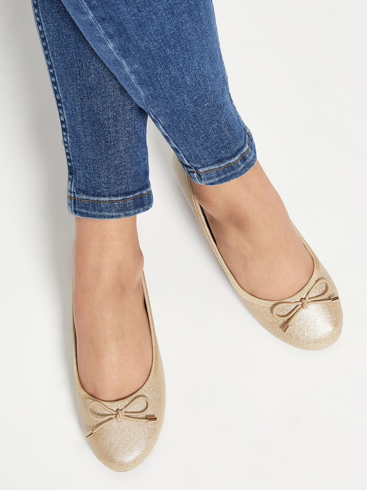Lipsy Gold Flat Bow Ballet Pump - Image 2 of 5