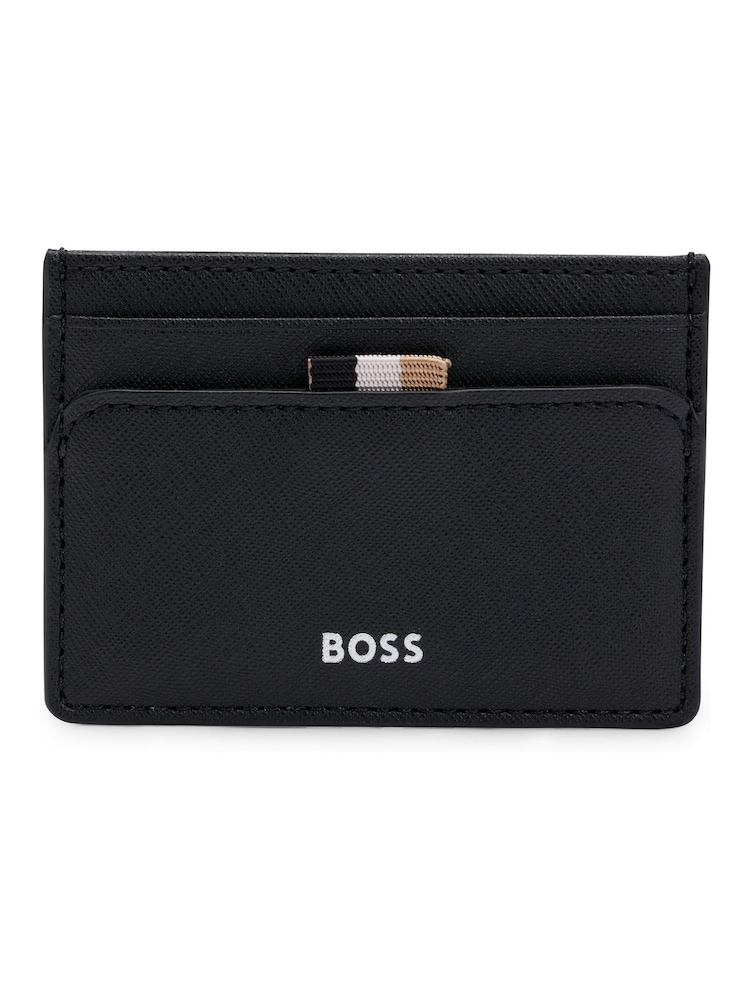 BOSS Black Structured Card Holder With Signature Stripe and Logo - Image 1 of 4