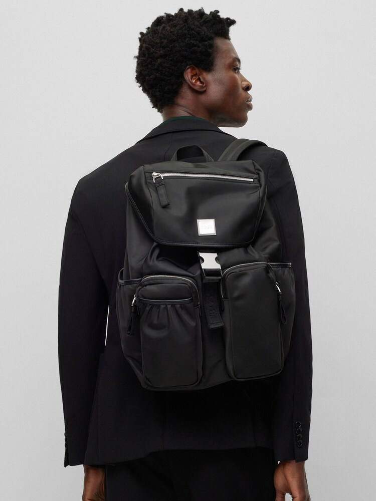 BOSS Black Flap Closure Pocket Backpack - Image 1 of 6