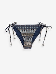 Blue Geo Sparkle Tie Side Bikini Bottoms - Image 2 of 6