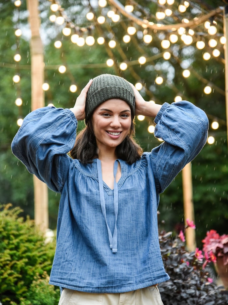 Burgs Womens Blue Temple Blouse with Half Button Plackett - Image 1 of 6