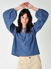 Burgs Womens Blue Temple Blouse with Half Button Plackett - Image 2 of 6