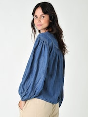 Burgs Womens Blue Temple Blouse with Half Button Plackett - Image 3 of 6
