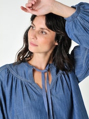 Burgs Womens Blue Temple Blouse with Half Button Plackett - Image 5 of 6