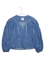 Burgs Womens Blue Temple Blouse with Half Button Plackett - Image 6 of 6