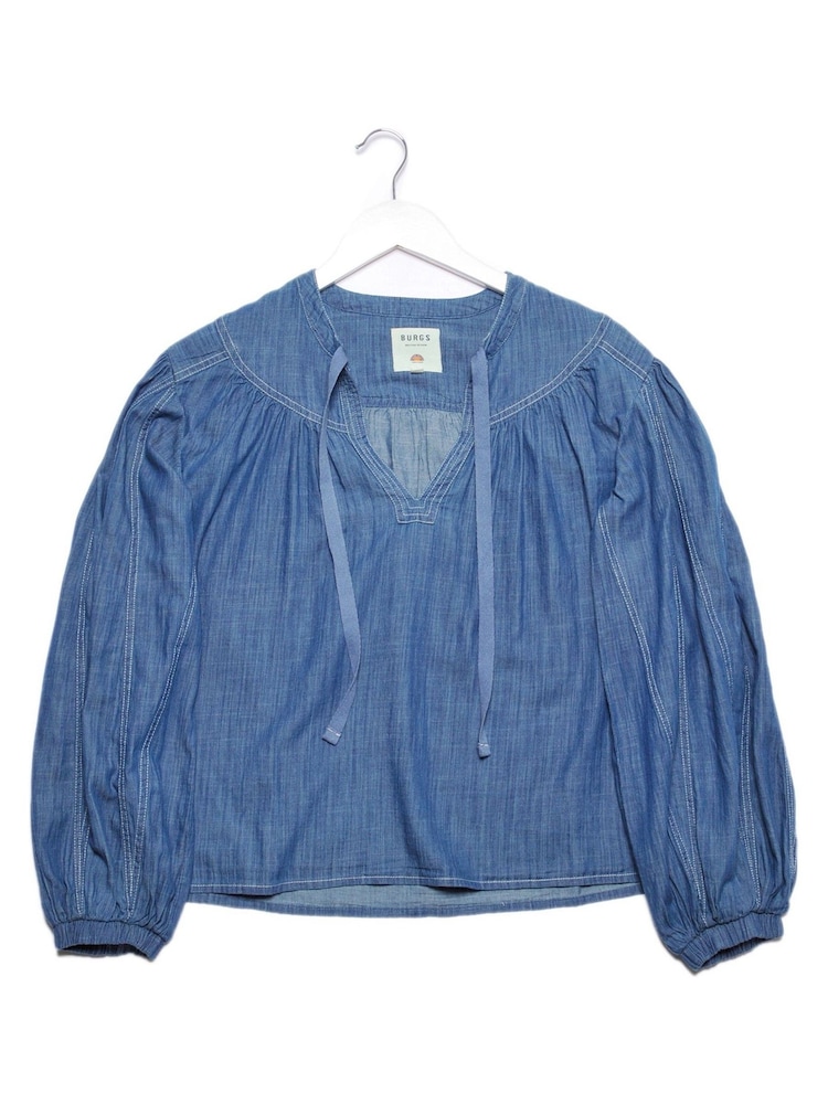 Burgs Womens Blue Temple Blouse with Half Button Plackett - Image 6 of 6