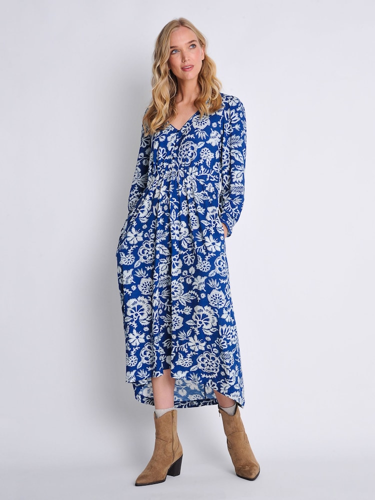 Burgs Womens Blue Whimble Midi Dress with Scallop Trim - Image 1 of 4