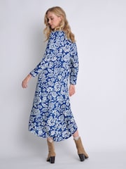 Burgs Womens Blue Whimble Midi Dress with Scallop Trim - Image 2 of 4