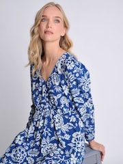 Burgs Womens Blue Whimble Midi Dress with Scallop Trim - Image 3 of 4