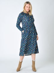 Burgs Womens Blue Hannafore Printed Midi Dress - Image 2 of 6