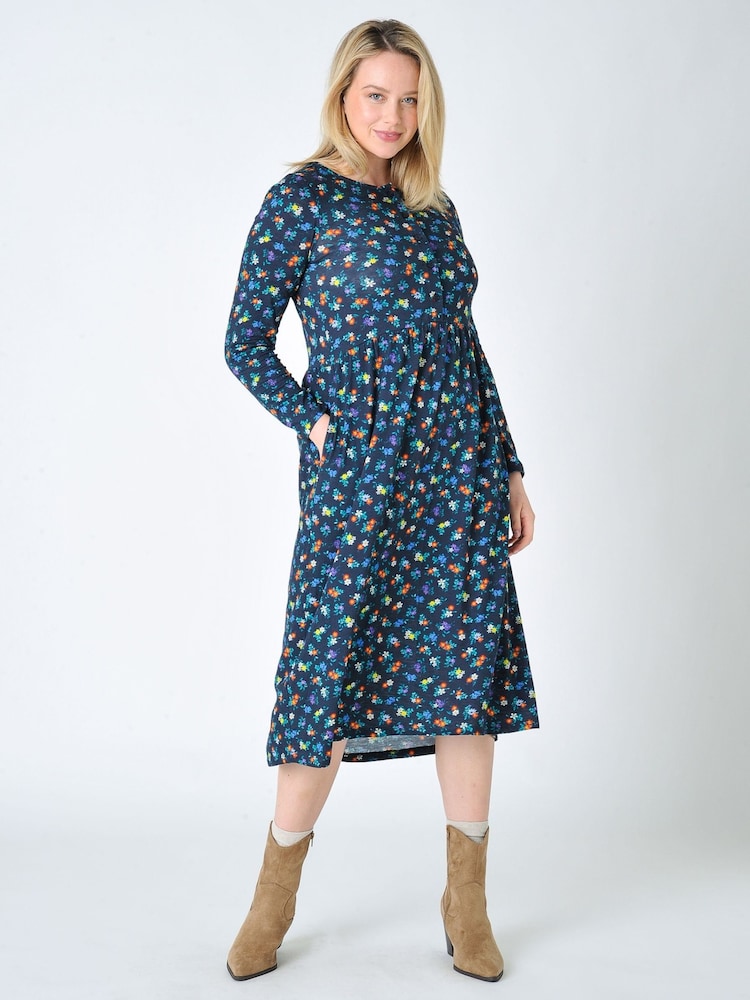 Burgs Womens Blue Hannafore Printed Midi Dress - Image 2 of 6