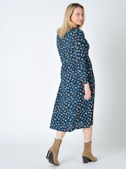 Burgs Womens Blue Hannafore Printed Midi Dress - Image 3 of 6