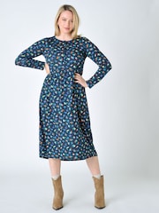Burgs Womens Blue Hannafore Printed Midi Dress - Image 4 of 6