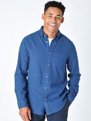 Burgs Mens Blue Alfrington Marl Flanneled Shirt - Image 4 of 6