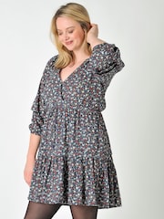 Burgs Womens Blue Carleen Textured Cotton Wrap Dress - Image 2 of 6