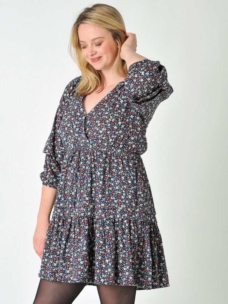 Burgs Womens Blue Carleen Textured Cotton Wrap Dress - Image 2 of 6