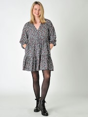 Burgs Womens Blue Carleen Textured Cotton Wrap Dress - Image 4 of 6