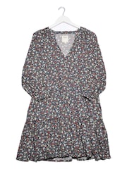Burgs Womens Blue Carleen Textured Cotton Wrap Dress - Image 6 of 6