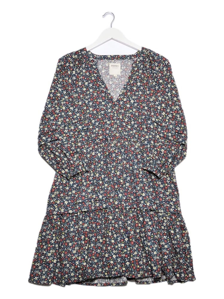 Burgs Womens Blue Carleen Textured Cotton Wrap Dress - Image 6 of 6