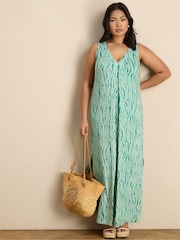 Live Unlimited Green Linear Leaf Print Side Split Sleeveless Maxi Dress - Image 1 of 5