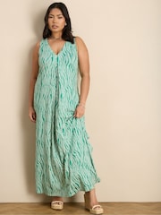 Live Unlimited Green Linear Leaf Print Side Split Sleeveless Maxi Dress - Image 3 of 5