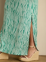 Live Unlimited Green Linear Leaf Print Side Split Sleeveless Maxi Dress - Image 5 of 5
