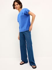 Cobalt Blue Gathered Short Sleeve Textured Boxy T-Shirt - Image 2 of 6