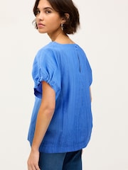 Cobalt Blue Gathered Short Sleeve Textured Boxy T-Shirt - Image 4 of 6