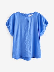 Cobalt Blue Gathered Short Sleeve Textured Boxy T-Shirt - Image 5 of 6