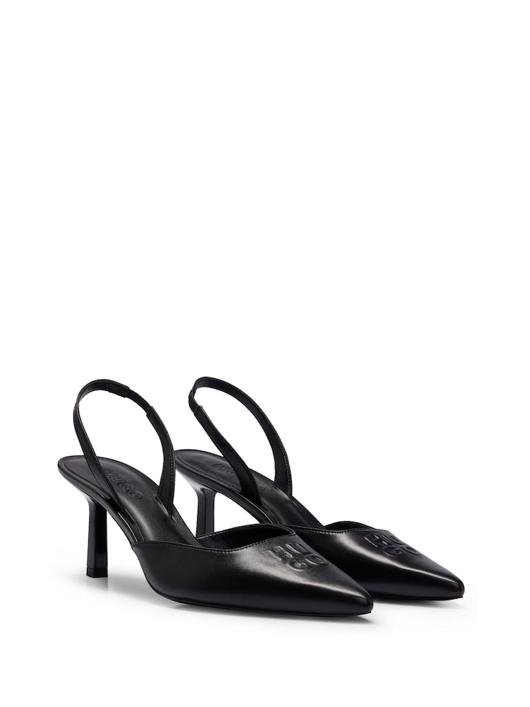 HUGO Slingback Black Pumps in Nappa Leather With Debossed Logo - Image 2 of 3 HUGO Slingback Black Pumps in Nappa Leather With Debossed Logo - Image 2 of 3