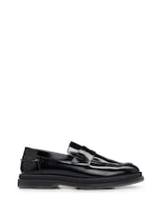 HUGO Penny Trim Black Moccasins In Brush-Off Leather - Image 1 of 5