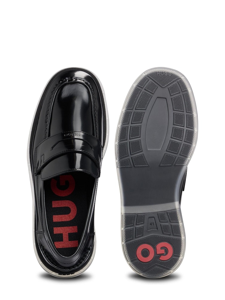 HUGO Penny Trim Black Moccasins In Brush-Off Leather - Image 5 of 5